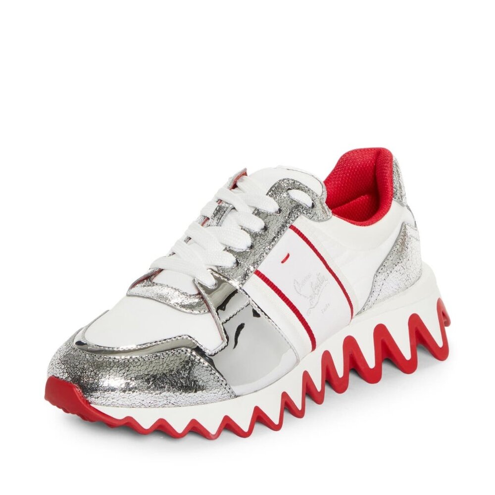 Christian Louboutin NASTROSHARK DONNA Metallic Leather Nylon Sneakers Shoes - Picture 2 of 16